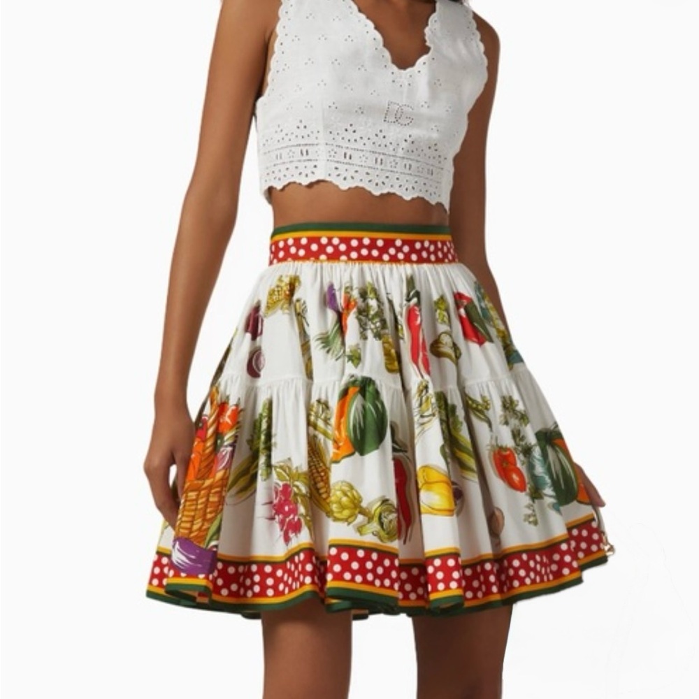 Dolce & Gabbana White Skirt with Fruit Print